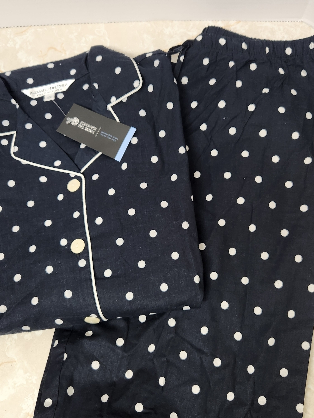 New 2pc Pajama Set Navy White Polka Dot Alexander Del Rossa Small